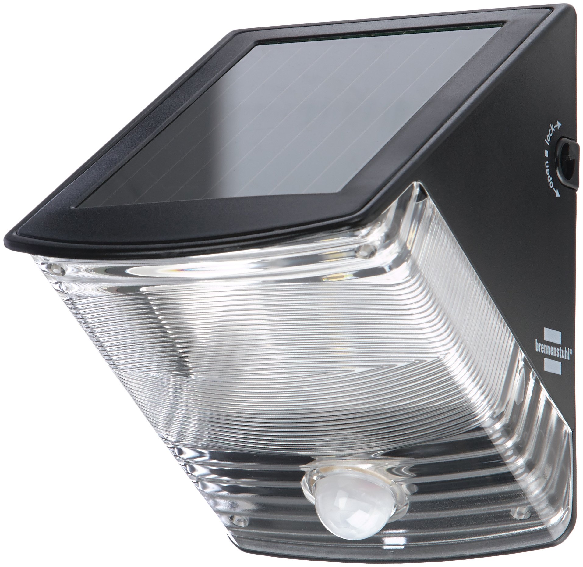 Brennenstuhl LED Solarlampe mit Bewegungsmelder/Außenleuchte mit integriertem Solarpanel und Infrarot Bewegungssensor (LED Strahler IP44, inklusive 3 aufladbarer und austauschbarer Akkus) schwarz