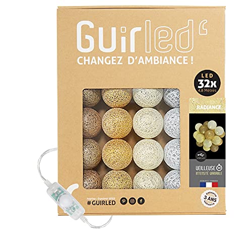 Guirled - LED - Lichterkette mit Kugeln aus Baumwolle mit USB – Nachtlicht für Babys 2 Stunden – Netzadapter mit 2 A USB 2 A im Lieferumfang enthalten – 3 Intensitäten – 32 Kugeln 3.2 m – Radiance