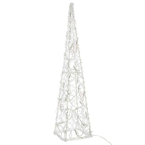 LED Pyramide Lichterkegel – Beleuchtung für Weihnachten innen außen – Acryl-Figur mit Trafo IP44 Timer – 30 Leuchten weiß 60 cm hoch Xmas-Deko