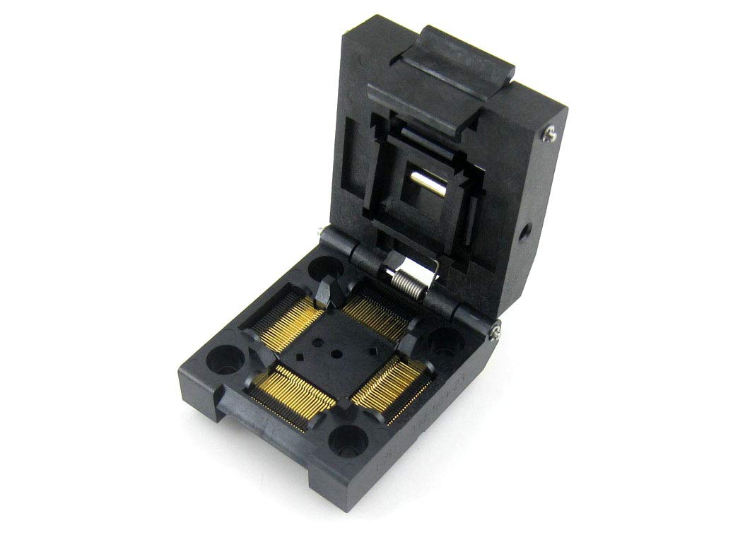 QFP100 Clamshell Programming Adapter Socket/Burning Socket/IC Test Socket IC51-1004-809-23, 100-Pin, 0.5mm Pitch, Yamaichi IC Test Burn-in Socket, Applied to QFP100,TQFP100,FQFP100,PQFP100 Packages.