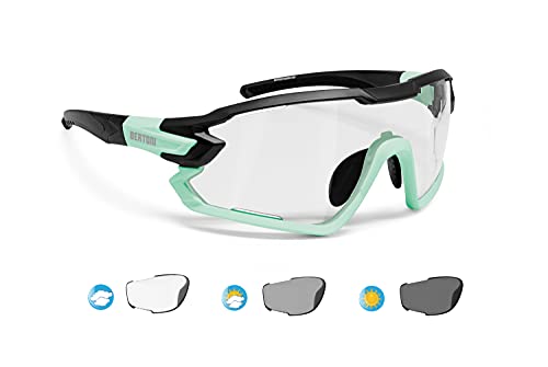BERTONI Fahrradbrille Sport Sonnenbrille Radbrille MTB mit Sehstärke für Brillenträger mod. QUASAR (Schwartz-Aquamarin/Selbsttönende)