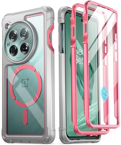 Poetic Guardian Hülle Kompatibel mit OnePlus 12 5G (2024), integrierter Displayschutz, funktioniert mit Fingerabdruck-ID, Stoßfeste, Robuste, Transparente, Ganzkörper-Hybrid-Schutzhülle, Pink/Klar