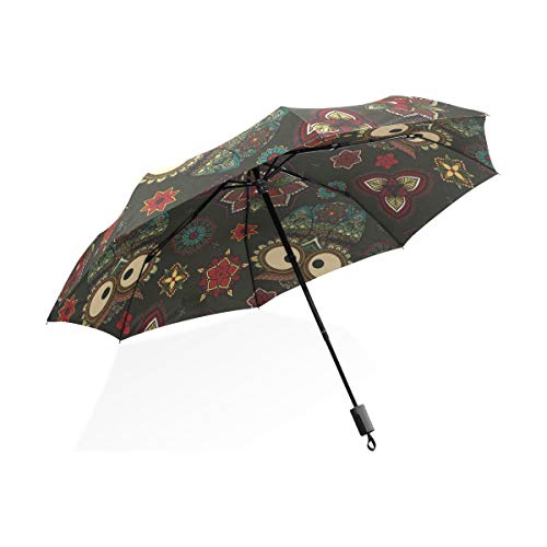 ISAOA Automatischer Reise-Regenschirm, kompakt, faltbar, mit Eule, Winddicht, Ultraleicht, UV-Schutz, Regenschirm für Damen und Herren