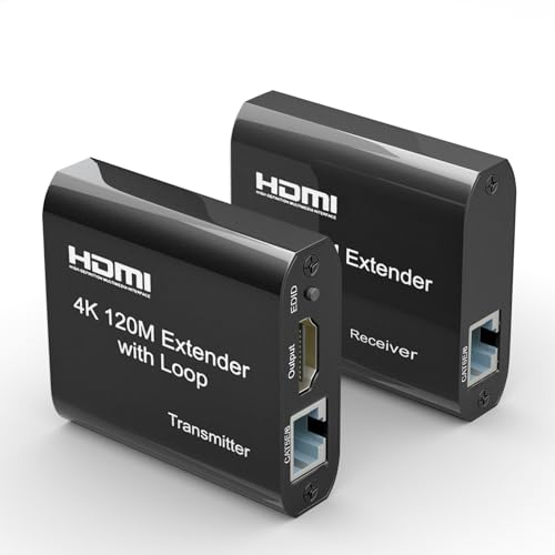 HDMI Extender【4K 30Hz】120M, BolAAzuL Digital HDMI Ethernet Extender über Cat5e/6 mit Audio & Loop Out, Verlustfreie Übertragung Ethernet LAN Netzwerkkabel für Apple TV PC Laptop UHD TV