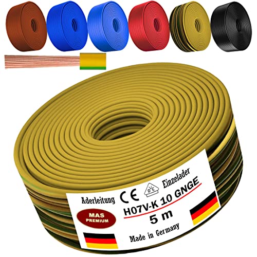 Aderleitung H07 V-K 1x10 mm² Schwarz, Braun, Dunkelblau, Grüngelb, Hellblau oder Rot Einzelader flexibel 5m, 10m, 20m, 25m, 30m, 40m, 50m bis 100m (Grüngelb, 5m)