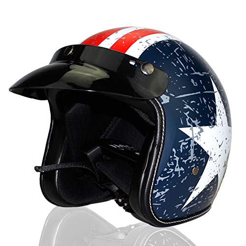 Woljay 3/4 Offener Sturzhelm, Helmet Motorrad-Helm Jet-Helm Scooter-Helm Vespa-Helm Halbhelme Adult Helm Flat mit Rebellen Blau + Weiß Star Graphic (M)