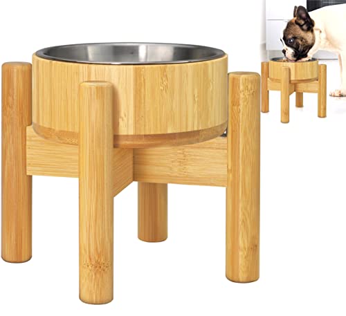 Erhöhter Bambusnapf für kleine Hunde – Set aus Napf, Innenschale und Ständer – (15,2 x 17,8 cm) für Welpen, Katzen und kleine Hunderassen