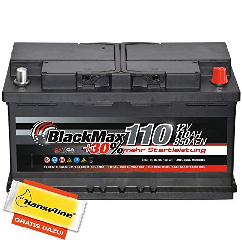 Autobatterie 12V 110Ah BlackMax 30% mehr Startkraft statt 88Ah 90Ah 95Ah 100Ah inklusive Polfett