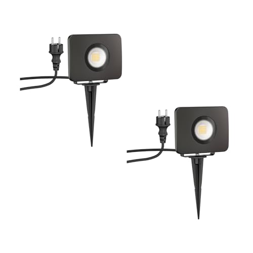 ledscom.de LED Strahler Wega mit Erdspieß, Outdoor, schwarz, 29,6W, je 2361lm, warm-weiß, 2 Stk.