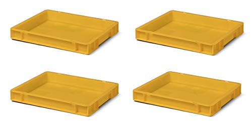 4 Stk. Transport-Stapelkasten TK450-0, gelb, 400x300x50 mm (LxBxH), aus PP, Volumen: 4 Liter, Traglast: 20 kg, lebensmittelecht, made in Germany, Industriequalität