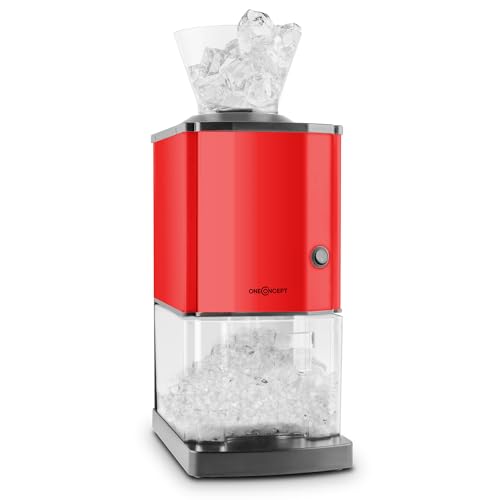oneConcept Icebreaker - Ice Crusher, Eiscrusher, Eiszerkleinerer, 15 kg/h, 3,5 Liter (etwa 1,75 kg) Eisbehälter, aufsetzbarer Einfülltrichter, Sicherheitsschalter, rot