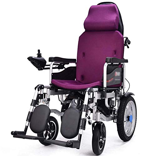 GAXQFEI Elektro-Rollstuhl mit Kopfstütze, faltbarer elektrischen Rollstuhl, faltbare beweglichem Elektro-Rollstuhl, Sitzbreite 46 cm, verstellbarer Rückenlehne und Pedalen