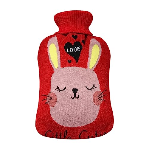 LZHLMCL Wärmflasche Mit Bezug Wassergefüllte Gummi Wärmflasche Warmwasserbeutel Handwärmer Überzug Mit Strickstoff Rote Katze
