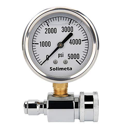 Solimeta 2-1/2 Zoll Hochdruckreiniger-Manometer-Set, 3/8 Zoll Schnellanschluss, 5000 psi Hochdruckreiniger, mit Flüssigkeit gefüllt