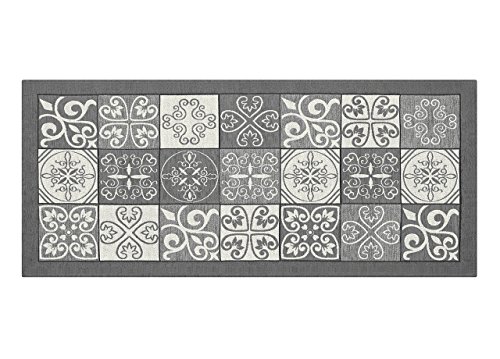 BIANCHERIAWEB Küchenteppich, rutschfest, waschbar, Küchenläufer, Maße: 55 x 190 cm,, grauem Muster, Teppichläufer, waschbar und bügelbar