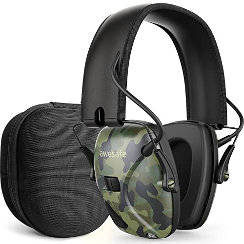 awesafe Elektronischer Trigger-Gehörschutz GF01 mit Hartschalentasche zur Aufbewahrung auf Reisen und zur Geräuschverstärkung mit Geräuschreduzierung Camo