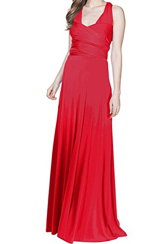 Damen Frauen Elgant V-Ausschnitt Brautjungfernkleid Infinity Abendkleid Geknotetem Multiway Rückenfrei Neckholder Cocktailkleid Rot XL