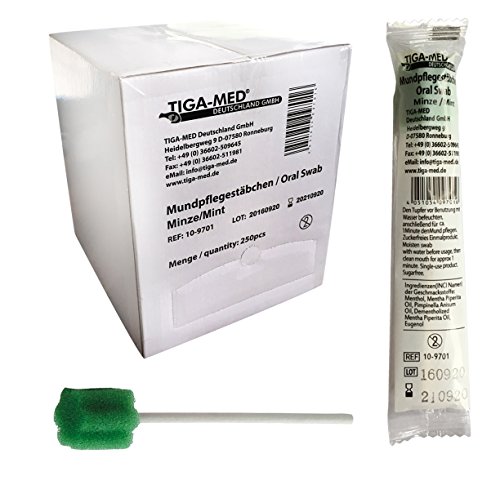 Mundpflegestäbchen Wattestäbchen Geschmack Minze Box a 250 Stck Mundhygiene Tiga-Med einzeln hygienisch verpackt