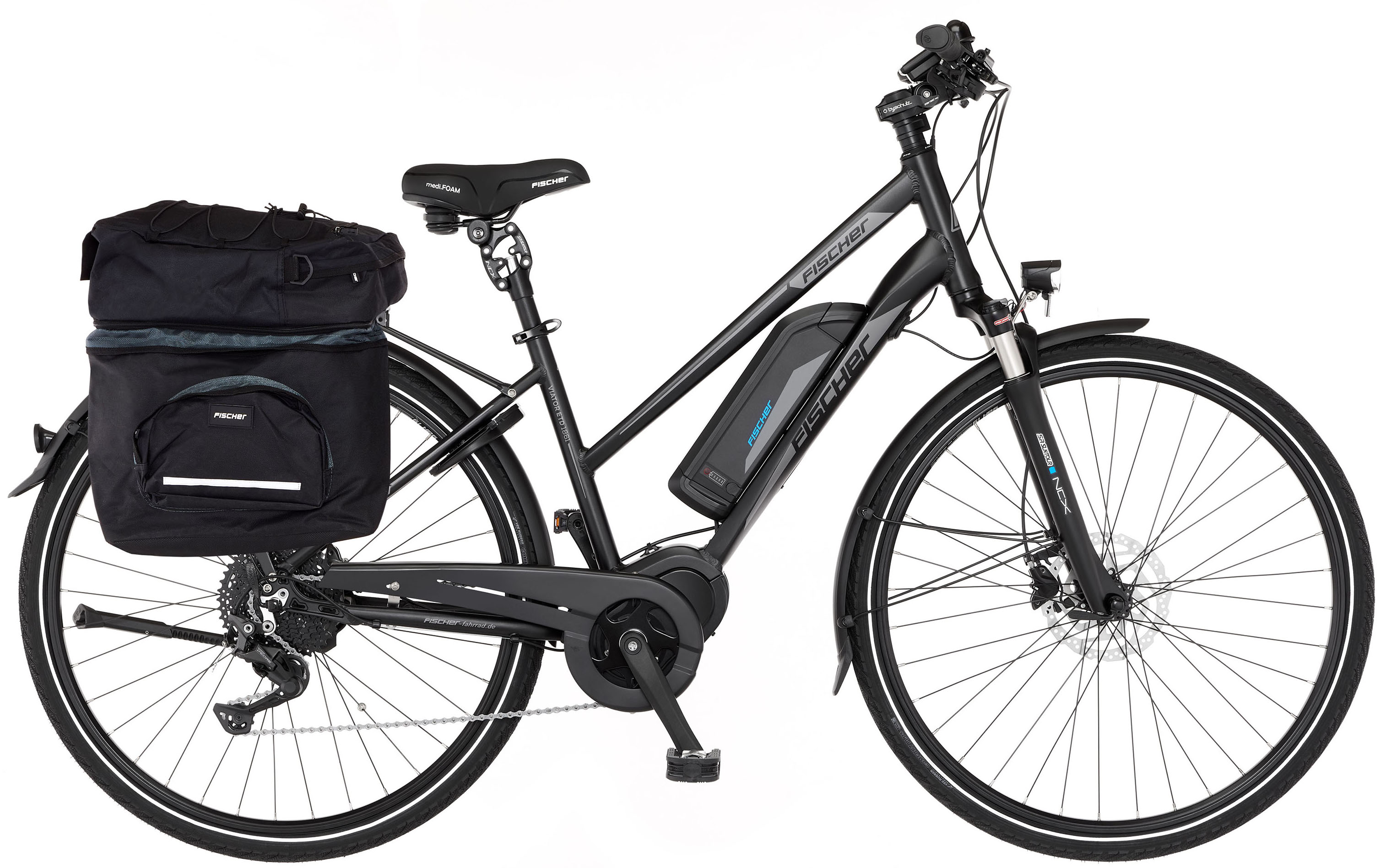 FISCHER Fahrrad E-Bike "VIATOR ETD 1861 557", 10 Gang, Shimano, Deore, Mittelmotor 250 W, (mit Gepäckträgertasche)