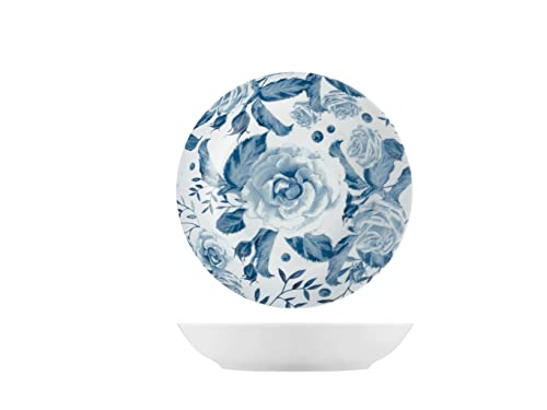 H&H Rose Blau Set mit 6 tiefen Tellern, Porzellan, 20 cm