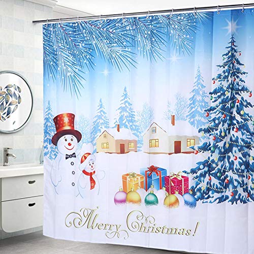Jadpes Weihnachts-Duschvorhang, 200x180cm Wasserdichter Badezimmer-Duschvorhang mit hängenden Haken Maschinenwaschbar, Grün