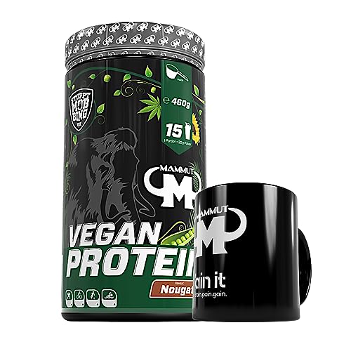 460 g Vegan Protein Shake - Pflanzliches Mehrkomponenten Proteinpulver von Mammut - Set (Nougat, Keramik Tasse)