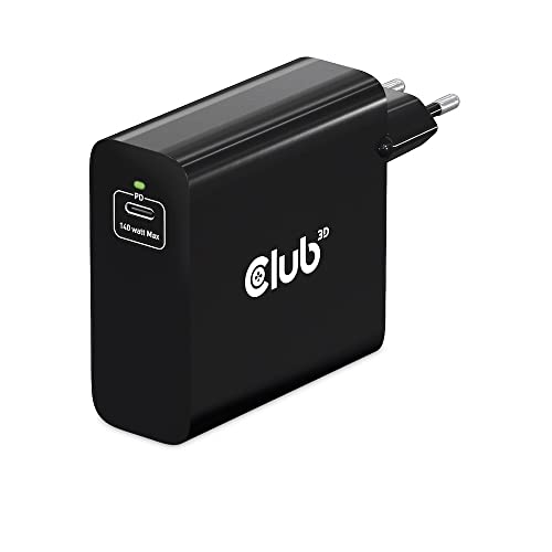 Club 3D CAC-1914 Ladegerät 140 Watt GaN-Technologie, Einzelanschluss USB Typ-C, Power Delivery (PD) 3.1 Unterstützung