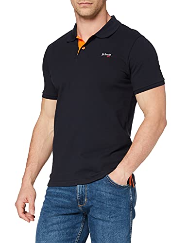Schott NYC Herren Courtes Polo Hemd, Navy/Orange, XX-Large