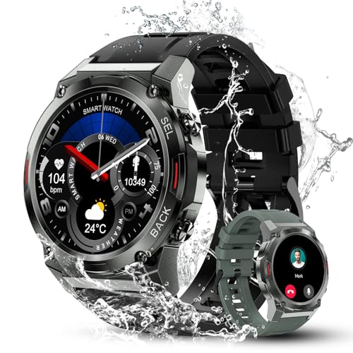OUKITEL BT50 Militär-Smartwatches für Herren, 3,6 cm (1,4 Zoll) AMOLED robuste Outdoor-Smartwatch (Anrufe annehmen/wählen), IP68 Fitness-Tracker-Uhr mit Herzfrequenz-Schlafmonitor, über 100 Sportmodi