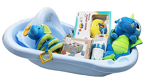 Baby Geschenkkorb Junge Geschenk für Geburt oder Taufe blau (Mega)