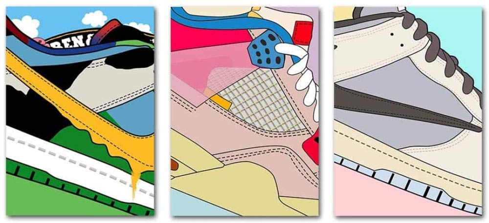 FUYUHAN Bilder, Poster,Sneaker 3 Stück Kunst Poster Mode Air Aj Schuhe Malerei Wohnkultur für Jungen Zimmer Wanddekoration Bild 60x80cm