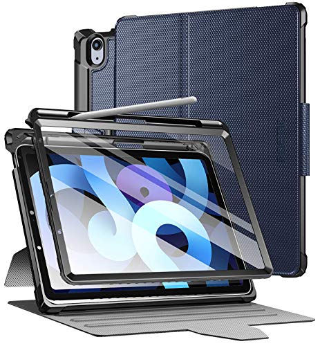 Poetic Explorer Schutzhülle für iPad Air 4 2020 10,9 Zoll, 3-lagig, robust, 360-Grad-Ständer, Folio-Hülle mit Stifthalter, Eingebauter Displayschutzfolie für iPad Air 4. Generation, Marineblau