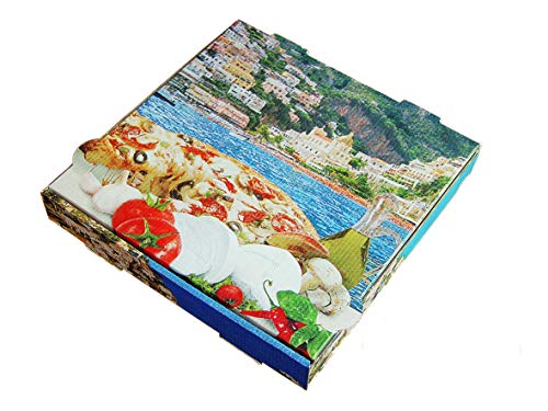 100 Pizzakartons Pizzaboxen Pizzaschachteln Pizzaverpackung 22x22x4,2cm Motiv"Mittelmeerküste" Kraft Positano NYC