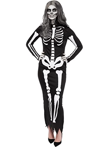 Funidelia | Skelett Kostüm elegant für Damen ▶ Skelett, Totenkopf, Sensenmann, Horror - Kostüm für Erwachsene & Verkleidung für Partys, Karneval & Halloween - Größe S - M - Schwarz