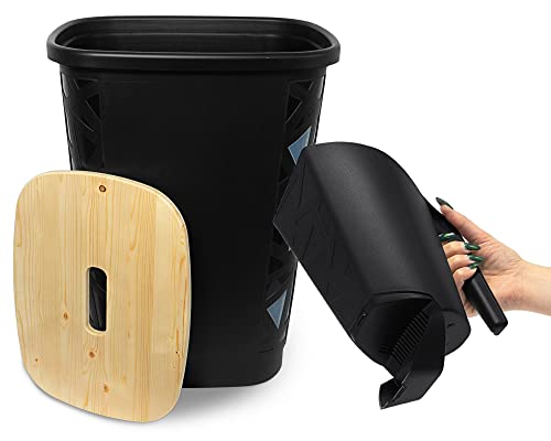 Ondis24 Pelletbehälter XL & Schaufel XL Set Aufbewahrungsbehälter für Pellets mit Deckel aus Holz und praktischem Sichtfenster