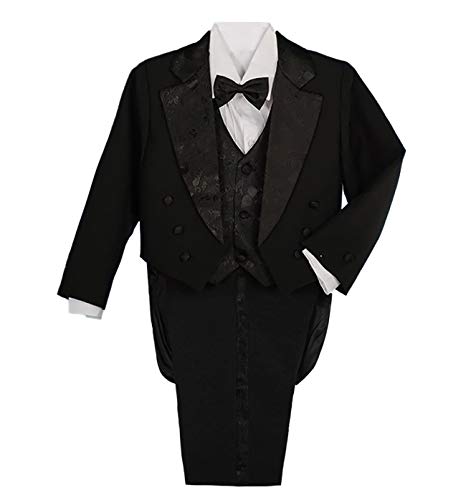 Lito Angels Baby Jungen 5 Stück set Formale Tuxedo Anzug mit schwanz Formale outfit Gr. 9-12 Monate Schwarz