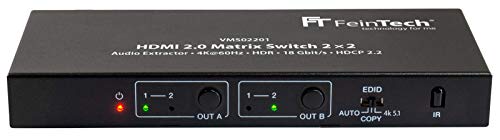 FeinTech VMS02201 HDMI 2.0 Matrix Switch 2x2 mit Audio Extractor 4K HDR SPDIF