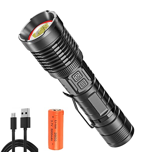 XHP99 LED Taschenlampe Superhell 10000 Lumen USB Wiederaufladbar, Taktisch Taschenlampe Wasserdichte Zoombar 5 Modi Taschenlampen Mit 18650 Akku für Camping, Wandern, Notfall