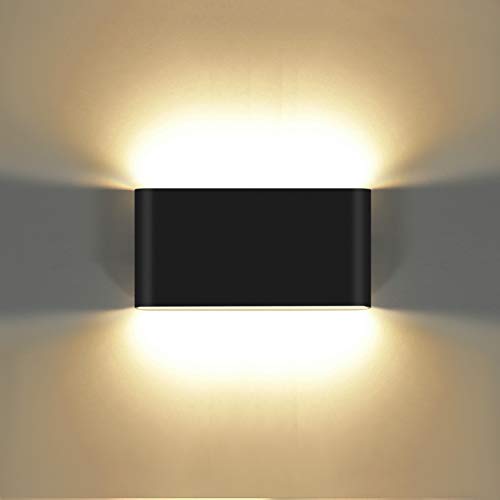 KAWELL 12W Modern Wandlampe LED Wandleuchte Up Down Aluminium Wandbeleuchtung Wasserdicht IP65 Innen Außen für Schlafzimmer Badezimmer Wohnzimmer Flur Treppen Korridor, Schwarz 3000K