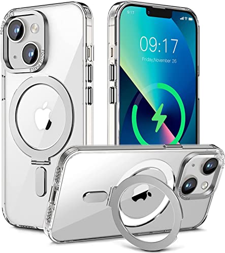 Hülle Magnetisch Ständer für iPhone 14 Plus - 【Kompatibel mit MagSafe】【Handyhülle Durchsichtig】【Kameraschutz Kratzfest】【Militärschutz Stoßfest Case】 Schutzhülle Transparent für 14 Plus (6.7'')