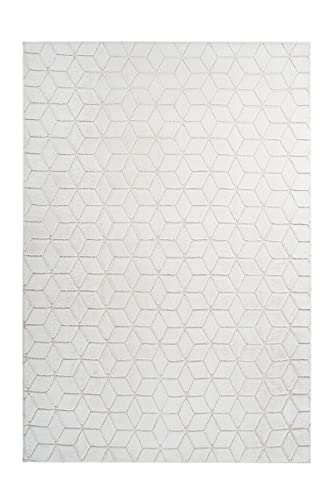Teppich Modern Kuschelig Weich Creme Weiß Rauten Kästchen Prägung 80x150cm