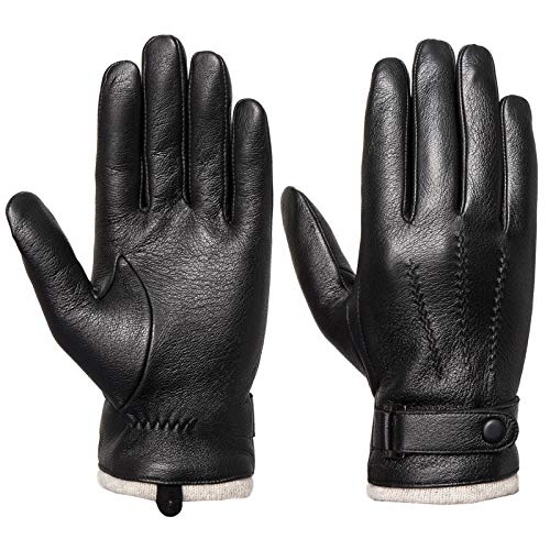 Acdyion Herren echte leder-handschuhe winter - touchscreen mit kaschmirfuttern warm kleid handschuhe driving Large Schwarz