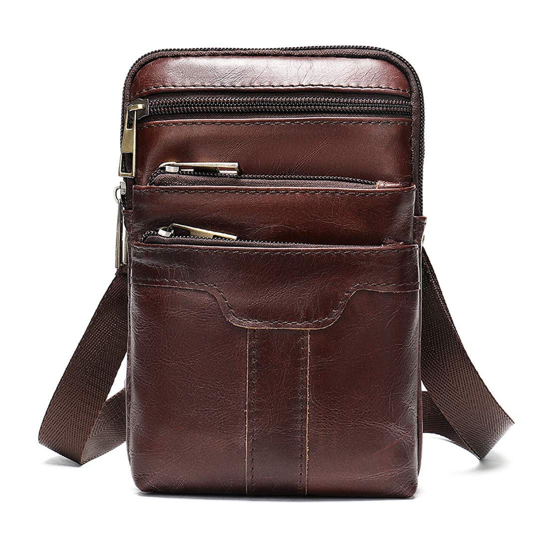 Moteen Schulter-Crossbody-Tasche aus Leder, vertikale Handy-Hüfttasche, 6,5 Herren-Reise-Umhängetasche, kleine Messenger-Gürtelclip-Holster-Brieftasche, Gürtelschlaufe