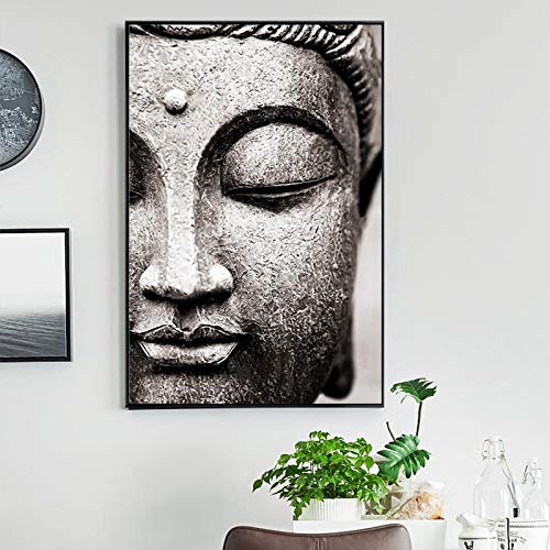 Moderne Poster Dekorative Leinwanddrucke Gemälde Grauer Buddha Mit Halbem Gesicht Kunstwandbilder Für Wohnzimmerbilder 60x80cm (24x31in) Rahmenlos