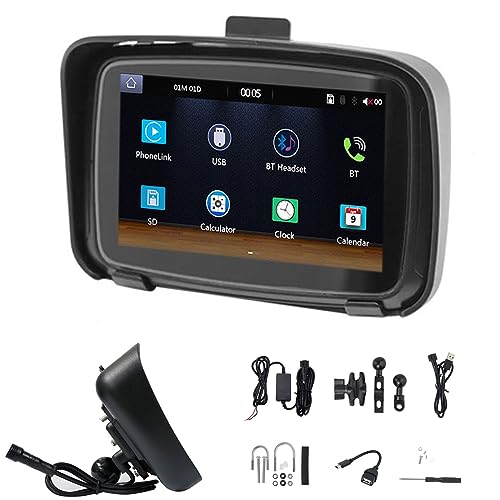 Motorrad GPS Navigation, 5 Zoll Touchscreen IPS Tragbar Wasserdicht Motorrad Navigator, Mobile Bildschirm Projektion BT WiFi 5GWiFi, Dual Bluetooth GPS Navigation Für Die Meisten Motorräder