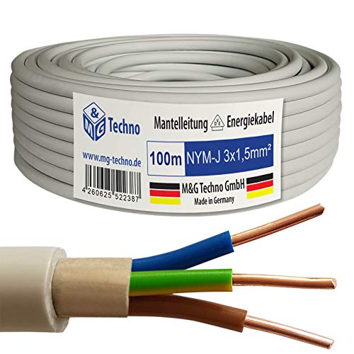 100m NYM-J 3x1,5 mm² Mantelleitung Elektro Strom Kabel OFC MADE IN GERMANY, Model 7344