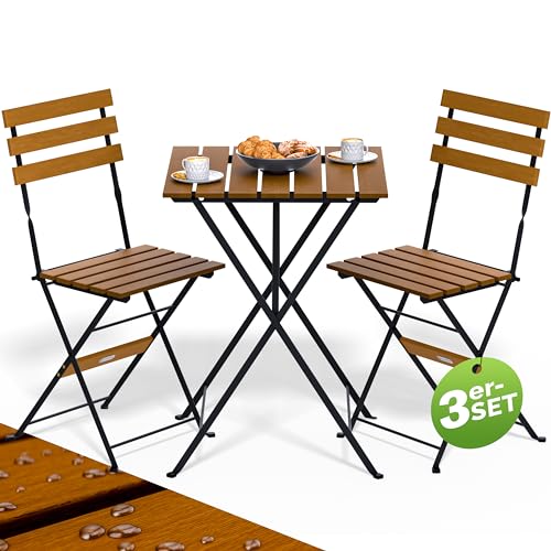 Casaria® Bistro Set 3 teilig FSC®- zertifiziertes Akazienholz Klappbar Metall 55x55x70cm Tisch 2 Stühle Wetterfest Außen Garten Terrasse Balkon Möbel