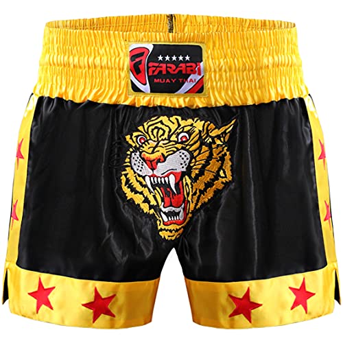 Farabi Sports Muay Thai Short Kickboxing Training Kampfsport Boxen Trunk (Black/Gold, M)