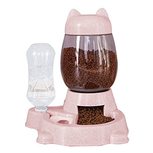 XIGAWAY Automatischer Wasserspender für Katzen, Futternapf, Futternapf, Doppelnapf, Hundetrinkflasche, Kätzchen, langsames Fressnapf (rosa)