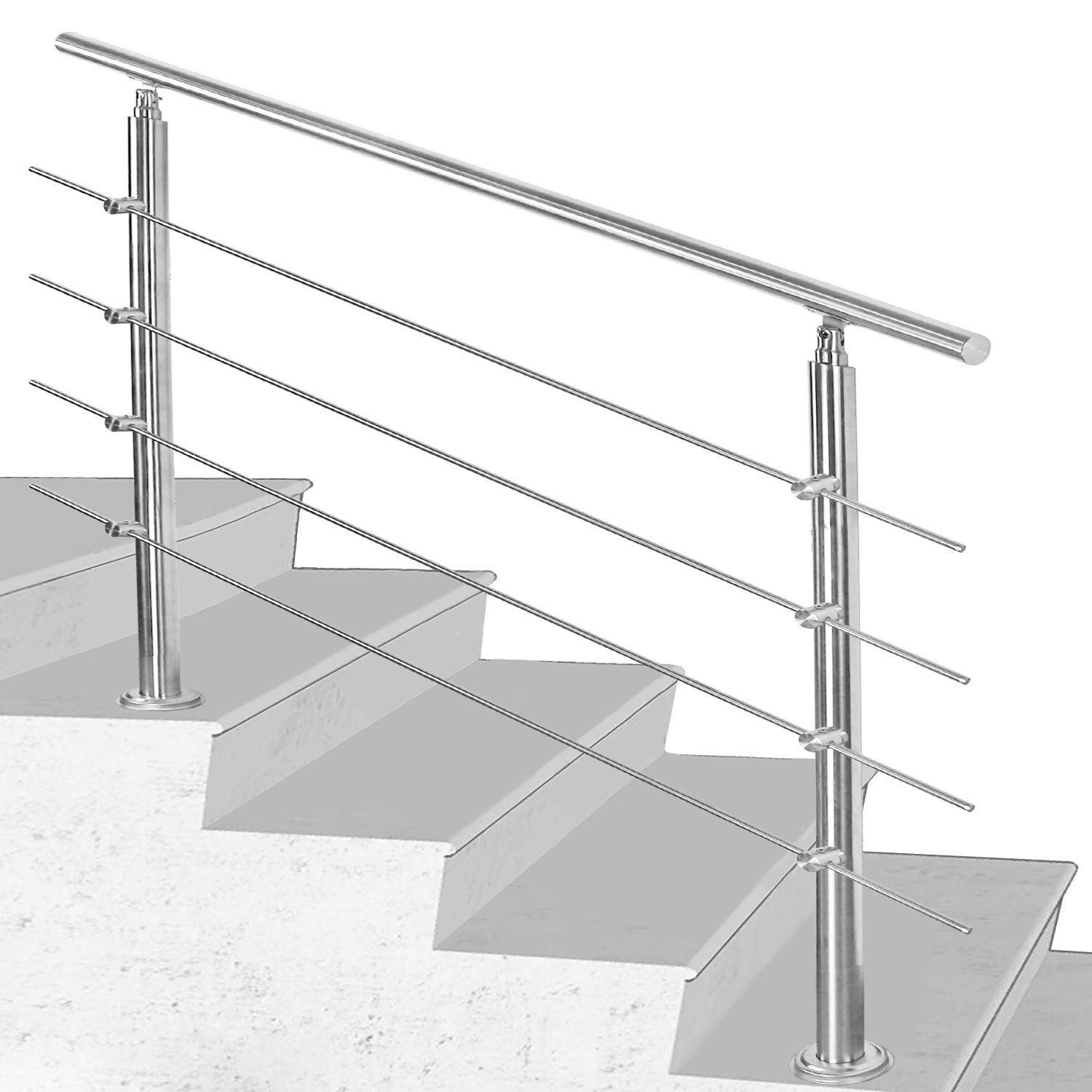 SWANEW Edelstahl Handlauf Geländer Treppengeländer 160 cm mit 4 Querstreben Montagematerial Wandhandlauf Wandhalterung Innen & Außen